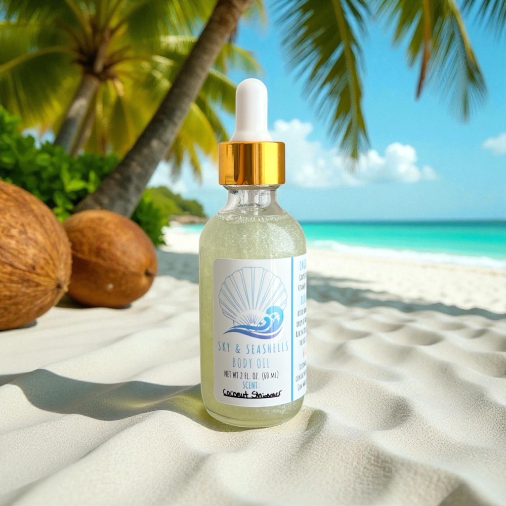 Hand Crafted “Coconut Paradise” Scented Body Oil by Sky & Seashells Skincare